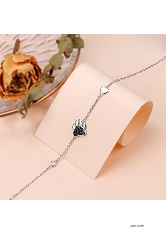 Ladytree Sterling Silver Beach Heart Chain Anklet Ankle Bracelet for Women Foot Jewelry Adjustable Cute Dog Pet Paw Print in S925