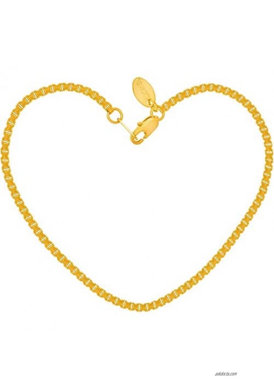 LIFETIME JEWELRY 2.3mm Box Chain Anklet for Women & Girls 24k Real Gold Plated