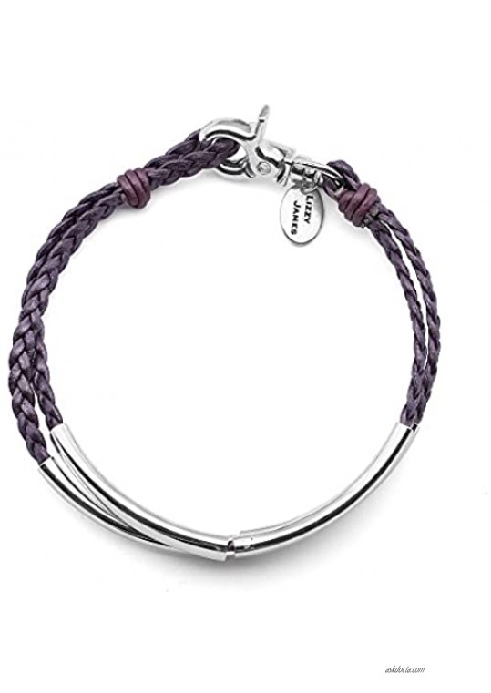 Lizzy James Ashley Anklet in Metallic Berry Leather and Silver Plate Crescents