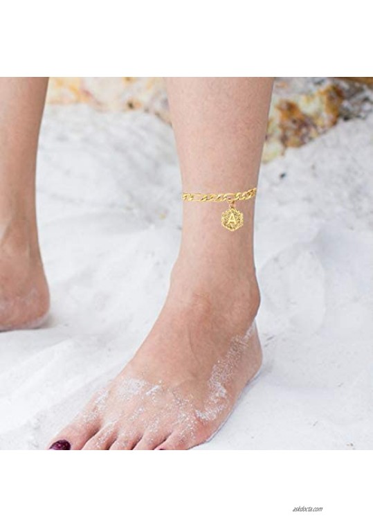 Long tiantian Initial Anklet for Women Cuban Ankle Bracelet with Letter Gold Alphabet Initial Anklet for Girls