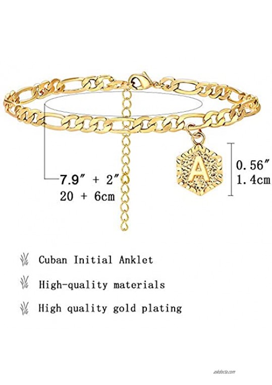 Long tiantian Initial Anklet for Women Cuban Ankle Bracelet with Letter Gold Alphabet Initial Anklet for Girls