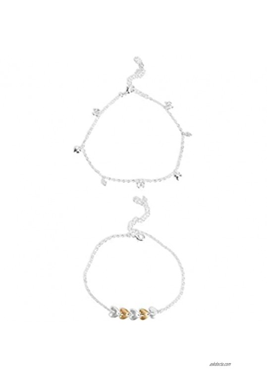 Lucky Brand Heart and Butterfly Anklet Set Silver
