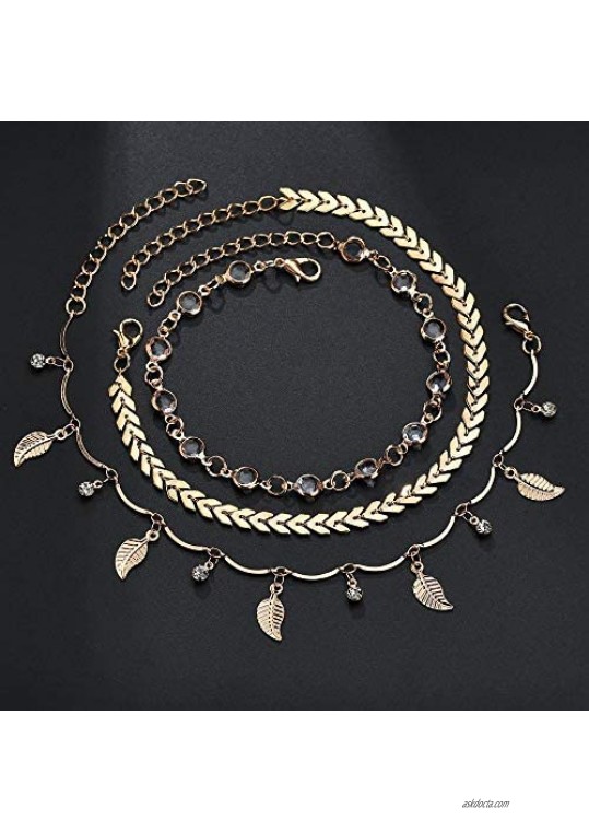 Multilayers Gold Plated Heart Charm Anklet for Women Girls Bohemian Beach Ankle Chain Bracelet Foot Jewelry