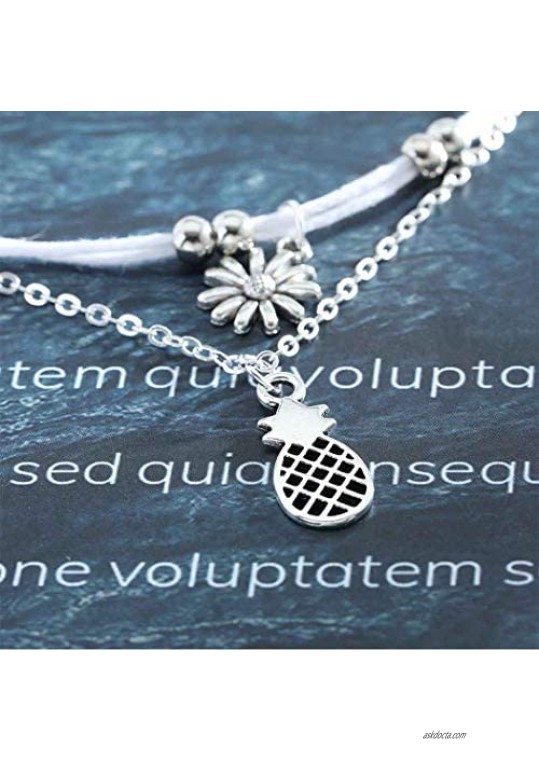 Olbye Sunflower Anklet Bracelet Layered Petite Anklets for Women and Girls Silver Foot Chain Summer Beach Jewelry Accessories