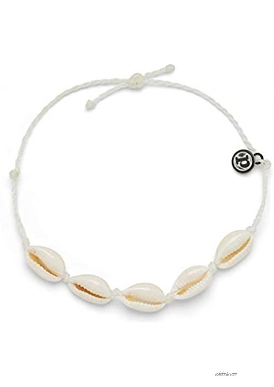Pura Vida Knotted Cowries Anklet - Adjustable Band 100% Waterproof - Brand Charm White