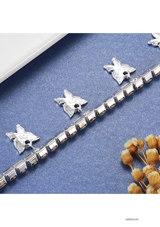 Rhinestone Tennis Butterfly Anklet for Women: Women Summer Beach Adjustable Ankle Bracelet Ankle Jewelry Holiday Gifts