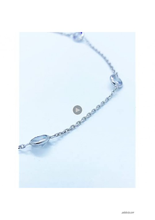 Ritastephens Sterling Silver Small CZ By the Yard Station Anklet Bracelet Chain Anklet 10