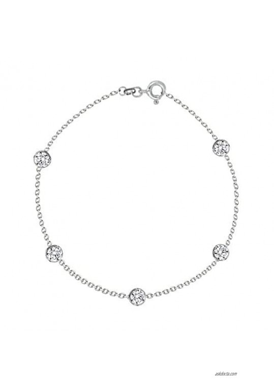 Ritastephens Sterling Silver Small CZ By the Yard Station Anklet Bracelet Chain Anklet 10