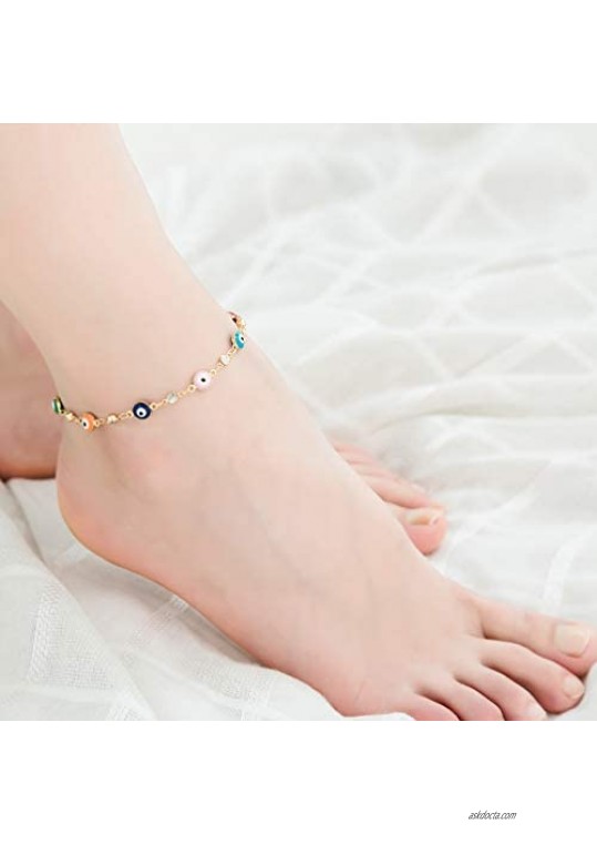 SOFTONES Evil Eye Anklet 14K Gold Dainty Zircon Ankle Bracelets for Women Cute Chain Evil Eye Anklets for Women Girls