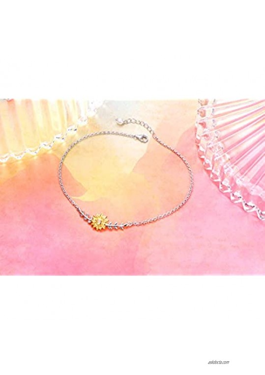 Sterling Silver Sunflower with CZ Warmth Sunshine Jewelry Y Pendant Necklace or Bracelet Anklet for Women