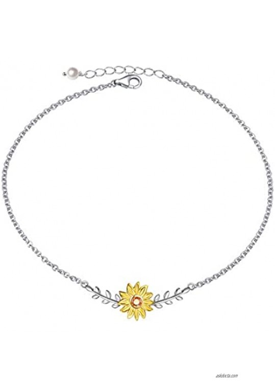 Sterling Silver Sunflower with CZ Warmth Sunshine Jewelry Y Pendant Necklace or Bracelet Anklet for Women
