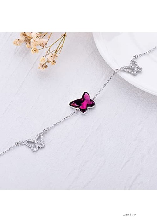 TOUPOP Anklets for Women Sterling Silver Butterfly Ankle Bracelet with Butterfly Crystal Fashion Jewelry Gifts for Women Teen Girls Birthday Friend
