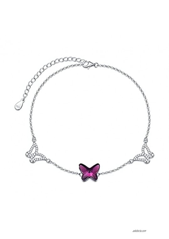 TOUPOP Anklets for Women Sterling Silver Butterfly Ankle Bracelet with Butterfly Crystal Fashion Jewelry Gifts for Women Teen Girls Birthday Friend