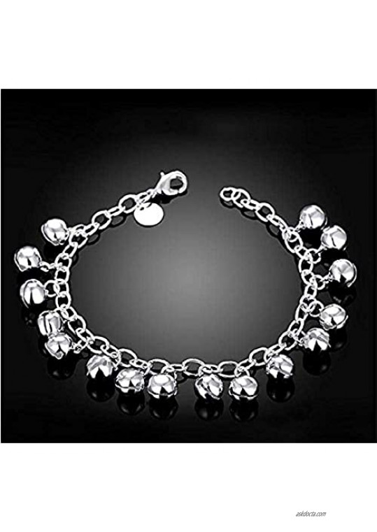 Weishu 925 Sterling Silver Adjustable Anklet - Classic Chain Ankle Bracelets - 9 to 10 inch - Flexible Fit (Multi-Layer Bell)