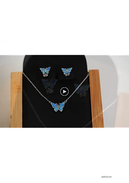 WINNICACA Sterling Silver Butterfly Earrings Created Opal Butterfly Stud Earrings Jewelry Gifts for Women Teens Birthday