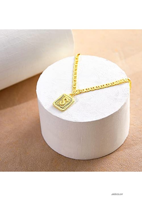 Wowshow 14K Gold Plated Anklet Initial Ankle Bracelets Square Pendents Letter Anklet for Women Flat Marina Foot Chain Gift