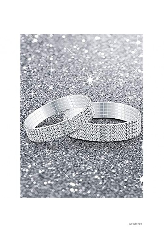 Yaomiao 5 Pieces Rhinestone Stretch Bracelet Anklet Crystal Bracelet Sliver Tennis Bracelet Wedding Jewelry for Women