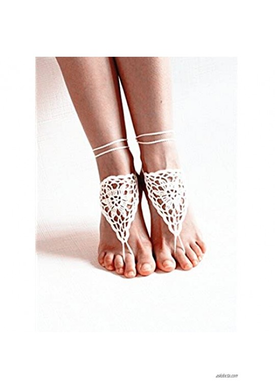 yueton 2pcs Crochet Barefoot Sandals Nude Shoes Foot Jewelry Anklet Bridesmaid Accessory Yoga Shoes Beach Pool Wedding Accessory