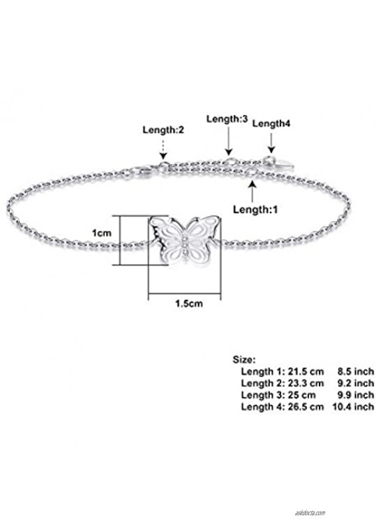 YZSFMZGE Butterfly Anklet for Women 925 Sterling Silver Adjustable Butterfly Ankle Bracelet (Large Bracelet)