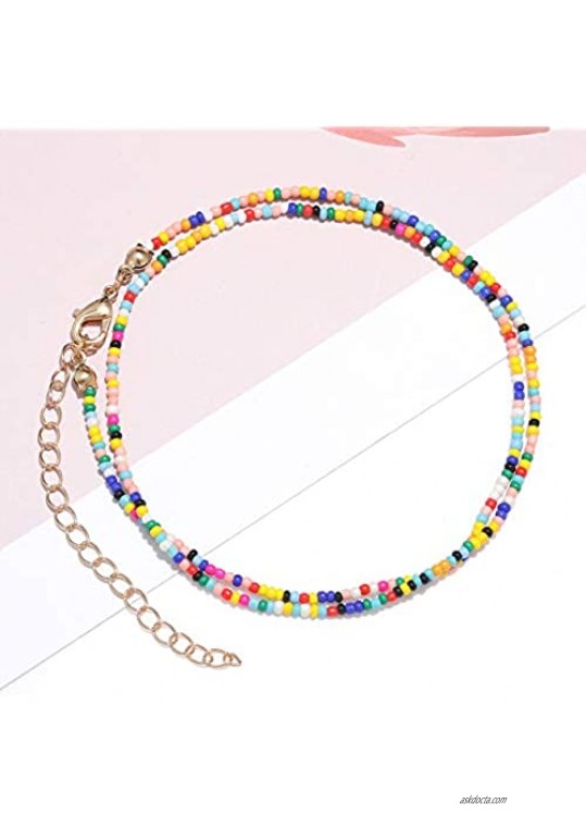 ZITULRY Multiple Colorful Beaded Anklets Bracelets for Women African Vinyl Disc Beads Foot Ankle Chain Bohemian Summer Beach Rainbow Beads Ankle Bracelet Set for Girls