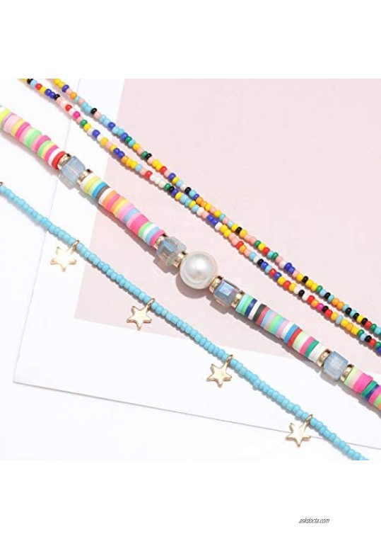 ZITULRY Multiple Colorful Beaded Anklets Bracelets for Women African Vinyl Disc Beads Foot Ankle Chain Bohemian Summer Beach Rainbow Beads Ankle Bracelet Set for Girls
