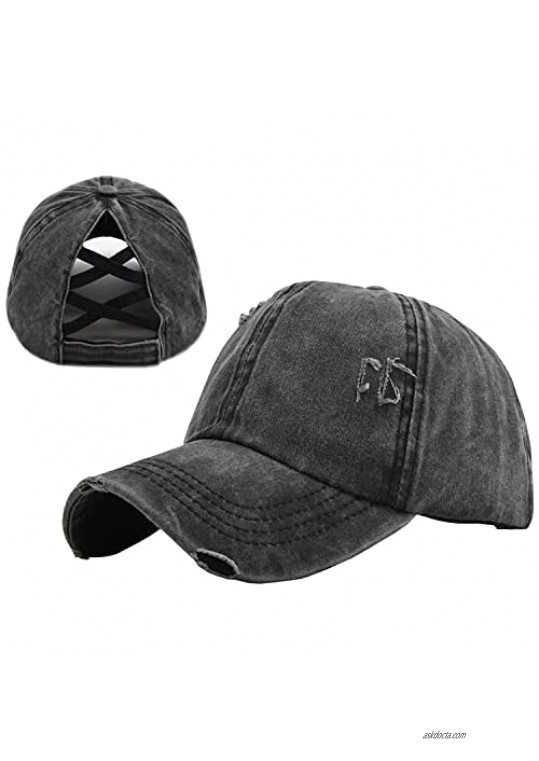 Beurlike Womens Ponytail Washed Baseball Cap Hats Criss Cross High Bun Messy Ponycap Adjustable Trucker Running Hat