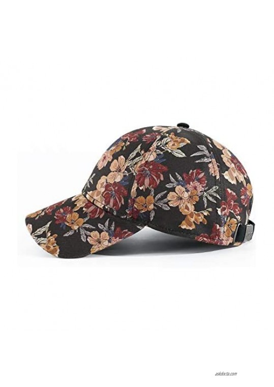 CACUSS Fashion Women's Baseball Cap Cotton Floral Hat with Adjustable Metal Buckle Golf Cap