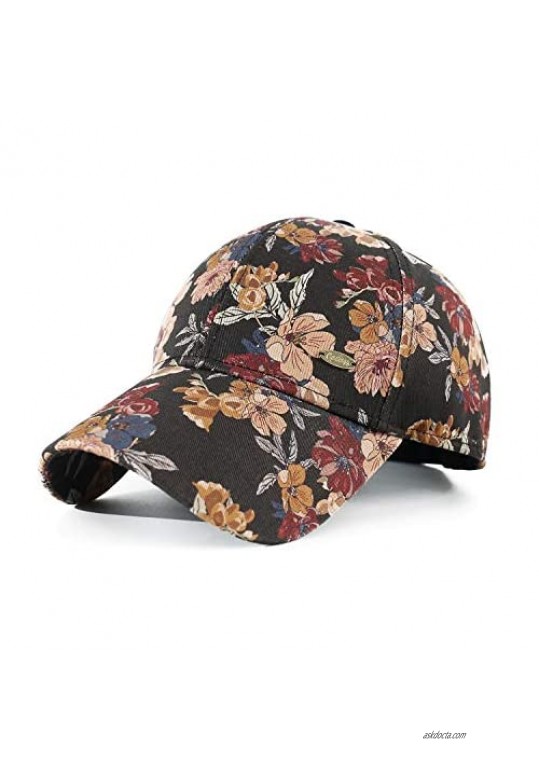 CACUSS Fashion Women's Baseball Cap Cotton Floral Hat with Adjustable Metal Buckle Golf Cap