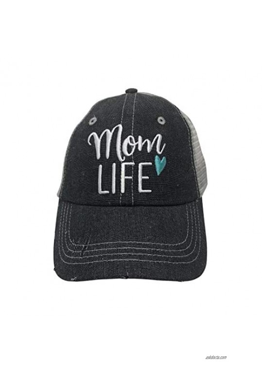 COCOVICI Mom Life Embroidered Baseball Hat Mesh Trucker Style Hat Cap Mothers Day Pregnancy Announcement Dark Grey