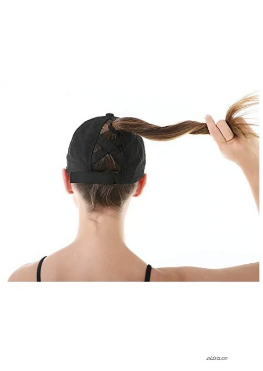 Criss-Cross Ponytail Hat Women Baseball Messy Bun Pony Quick Drying Sport Cap