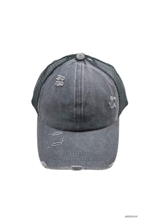 Dropurfon Criss Cross Ponytail Hat for Women  Messy Bun Baseball Caps Washed Distressed Dad Adjustable Hat