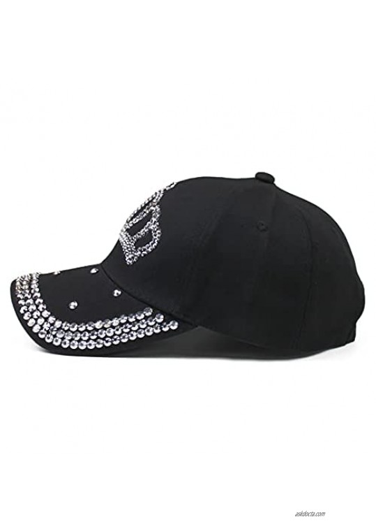 Gudessly Adjustable Women’s Bling Rhinestone Bejeweled Cotton Denim Baseball Cap Hip Hop Hat