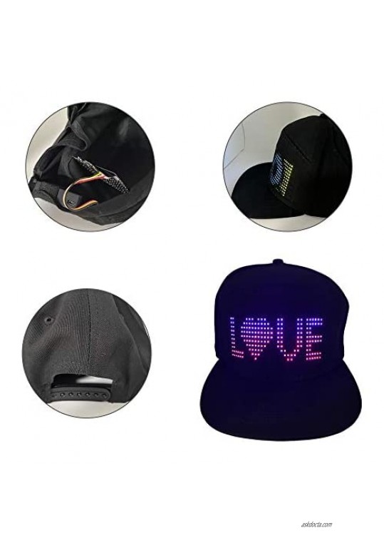 LED Programmable Creative Hat，Multi-Language Bluetooth LED Smart Cap Customized Bluetooth Hat Mobile APP Control Editing LED Display Hat Led Lamp Word (Text Music Image Drawing)， Party Supplies