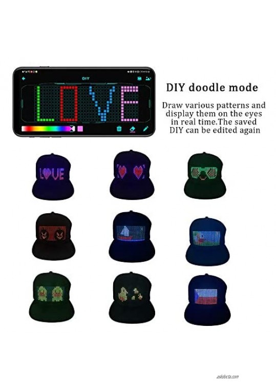 LED Programmable Creative Hat，Multi-Language Bluetooth LED Smart Cap Customized Bluetooth Hat Mobile APP Control Editing LED Display Hat Led Lamp Word (Text Music Image Drawing)， Party Supplies