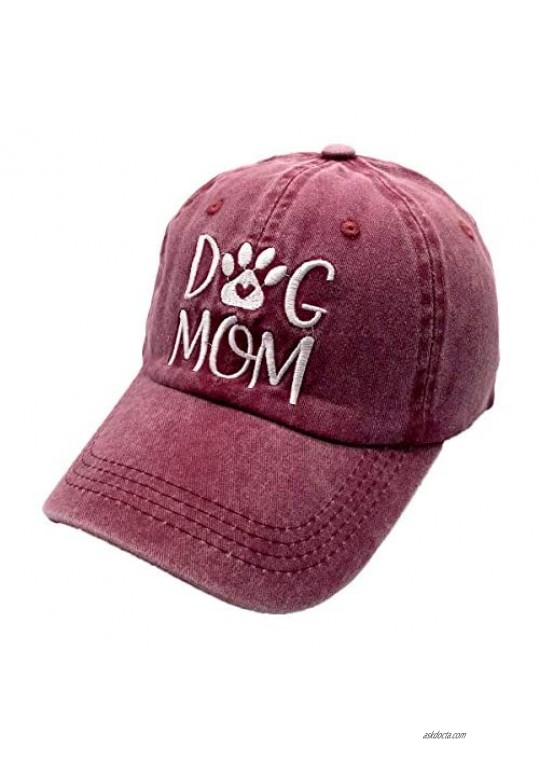 LOKIDVE Women's Dog Mom Hat Embroidered Distressed Cotton Denim Baseball Cap