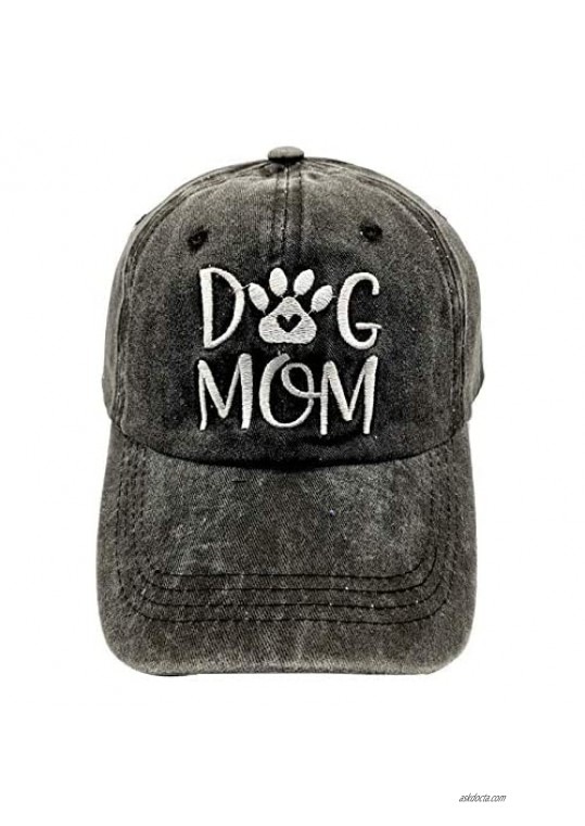 LOKIDVE Women's Dog Mom Ponytail Hat Embroidered Messy High Bun Distressed Baseball Cap