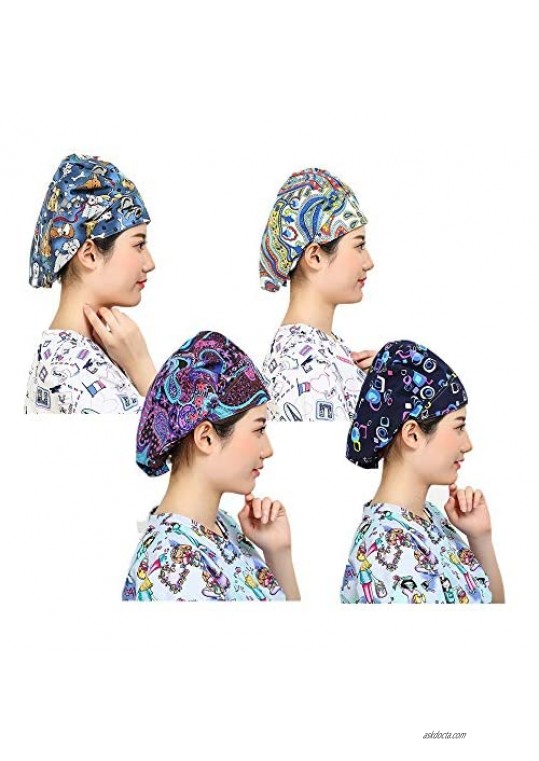 LTifree Women's Adjustable Working Hats Bouffant Cap Sweatband Value Set Multi Color