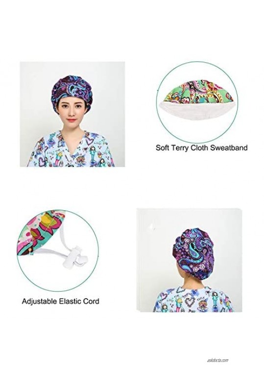 LTifree Women's Adjustable Working Hats Bouffant Cap Sweatband Value Set Multi Color