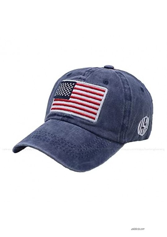 Men's USA American Flag Baseball Cap Embroidery-Women's Washable and Adjustable American Dad Hat Flag Baseball Cap Retro Washed Distressed Cotton Black