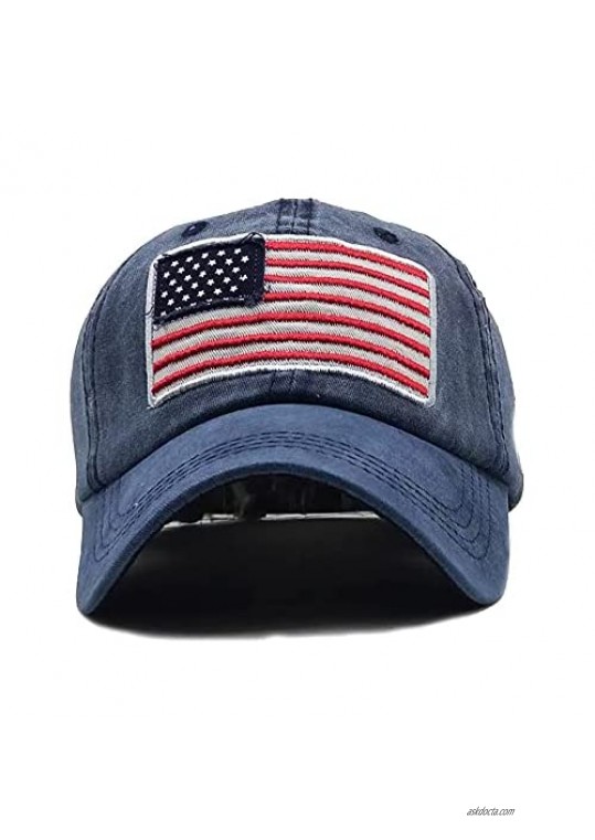 Men's USA American Flag Baseball Cap Embroidery-Women's Washable and Adjustable American Dad Hat Flag Baseball Cap Retro Washed Distressed Cotton Black