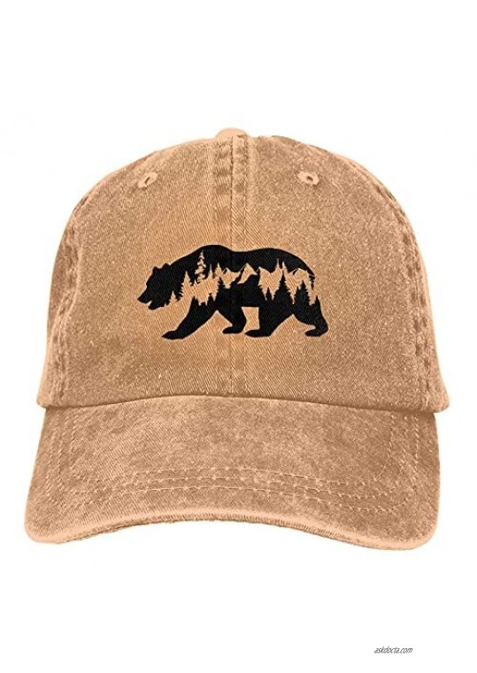 PVMWOV Bear Mountain Deer Unisex Adult Adjustable Cowboy Hats Denim Baseball Cap for Men Women