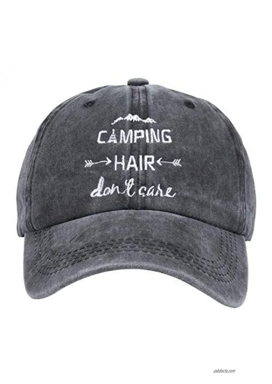 Rosoz Women's Embroidered Camping Hair Don't Care Vintage Adjustable Baseball Cap Dad Hat