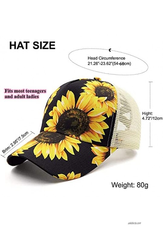 Sunflower Baseball Cap Criss Cross Design Ponytail Hollow Adjustable Washed Mesh Splicing Sun Hat Black