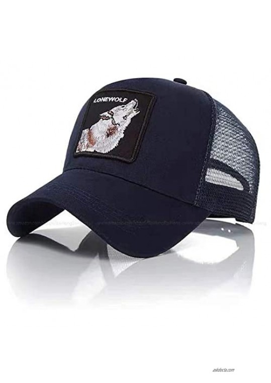 Wolf Animal mesh Trucker hat Men's Ladies Square Patch Baseball Cap Cap Black