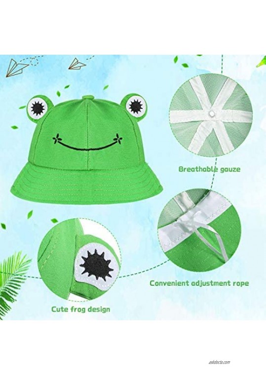 2 Pieces Cute Frog Reversible Bucket Hats with 5 Pieces Iron On Sew Patch Summer Fishing Fisherman Beach Festival Photography Sun Bucket Hat for Women Teen Girls Green Black