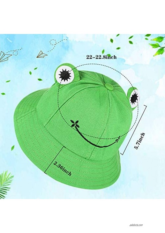 2 Pieces Cute Frog Reversible Bucket Hats with 5 Pieces Iron On Sew Patch Summer Fishing Fisherman Beach Festival Photography Sun Bucket Hat for Women Teen Girls Green Black