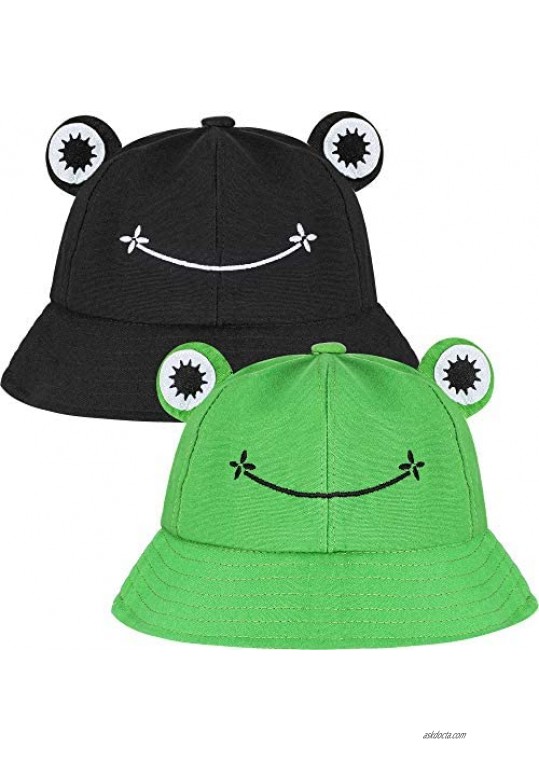 2 Pieces Cute Frog Reversible Bucket Hats with 5 Pieces Iron On Sew Patch  Summer Fishing Fisherman Beach Festival Photography Sun Bucket Hat for Women Teen Girls Green  Black