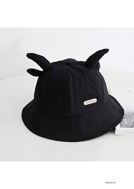 Aelidiya Ox Horn Bucket Hat Fisherman Hat Photography Fishing Cap Festival Sun Hat with Cute Horns Ears