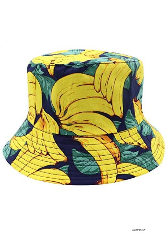AZfasci Unisex Print Double-Side-Wear Reversible Bucket Hat Outdoor Beach Summer Cap for Women Men