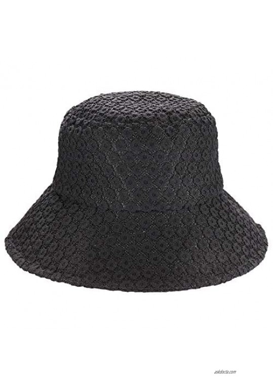 boderier Sun Hats for Women Summer Casual Wide Brim Floral Lace Bucket Hat Beach Vacation Travel Accessories